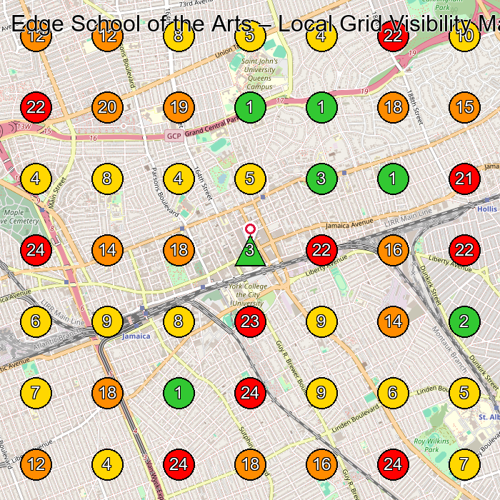 Edge School of the Arts Dance School GeoGrid ranking map for Queens NY